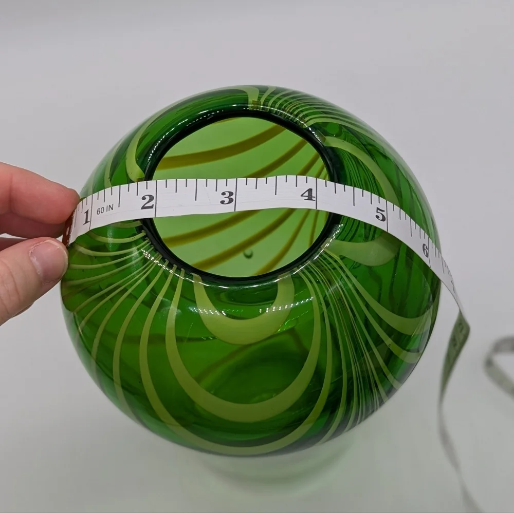 Green Glass Striped Accent Vase